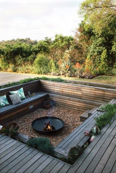 Home Backyard Designs Wood Deck Fire Pit Gravel Patio Area