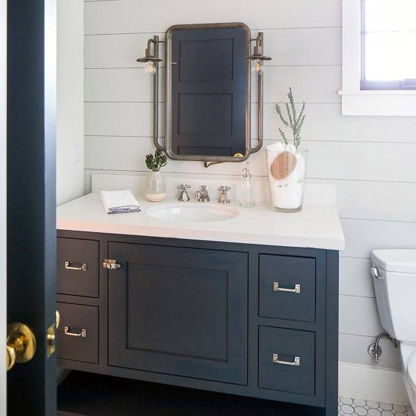 country style bathroom blue cabinet