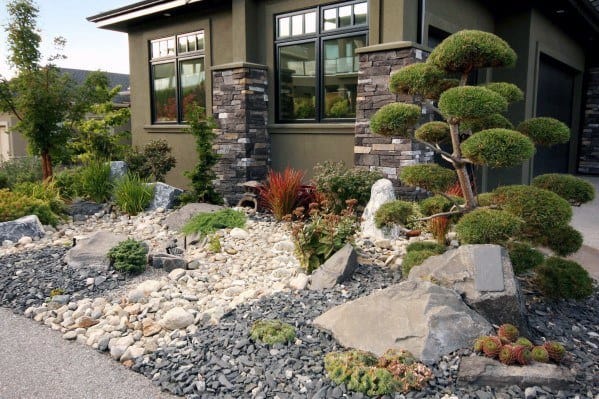 white and gray stone garden front yard 