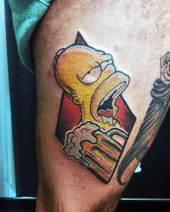 Homer Simpson Beer Mug Guys Thigh Tattoos