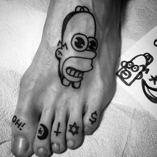 Homer Simpson Head Black Ink Outline Guys Foot Tattoo Designs