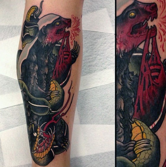 Honey Badger Vs Cobra Snake Manly Guys Forearm Tattoos.