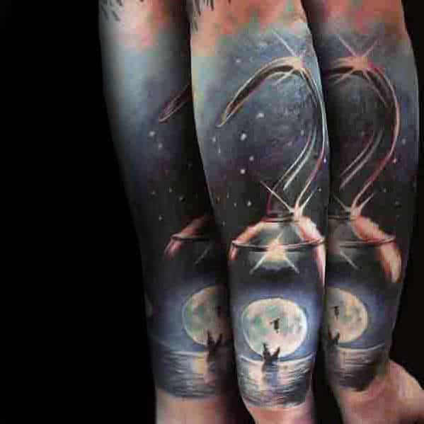 Hook With Moon Guys Realistic Forearm Sleeeve Tattoo