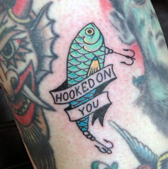 Hooked On You Fish Hook Tattoo Design For Men Small