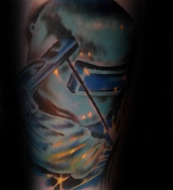 Hot Sparks Flying While Welding Mens Arm Tattoo Designs