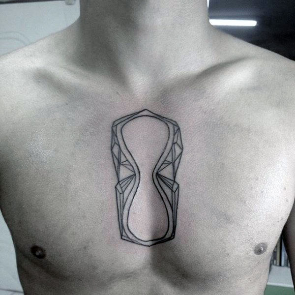 Hourglass Chest Mens Line Art Tattoos