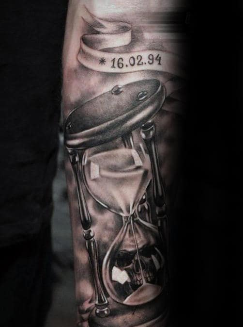 Hourglass Life And Death Male 3d Realistic Tattoo Sleeve Ideas