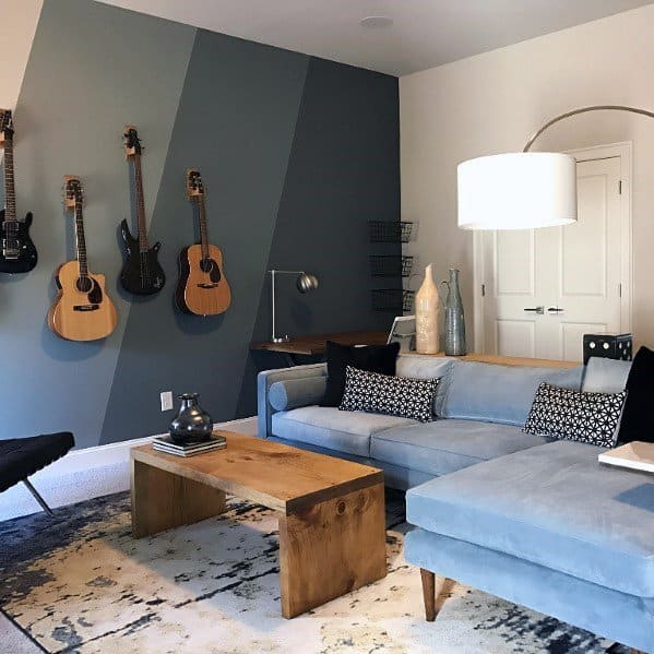 spare room blue lounge guitar wall art