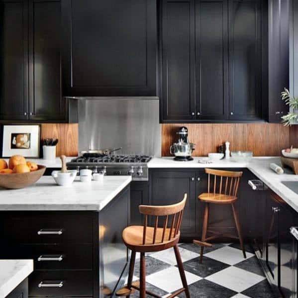 House Kitchen Tile Floor Ideas Checkered Diamond Black And White