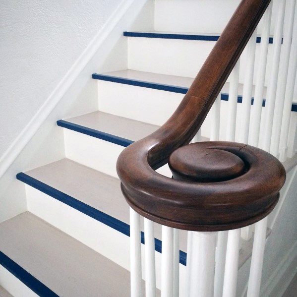House Painted Stairs Ideas Blue Step Detail