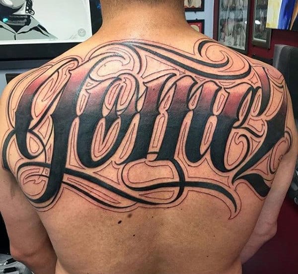 Huge Lettering Tattoo Male Back