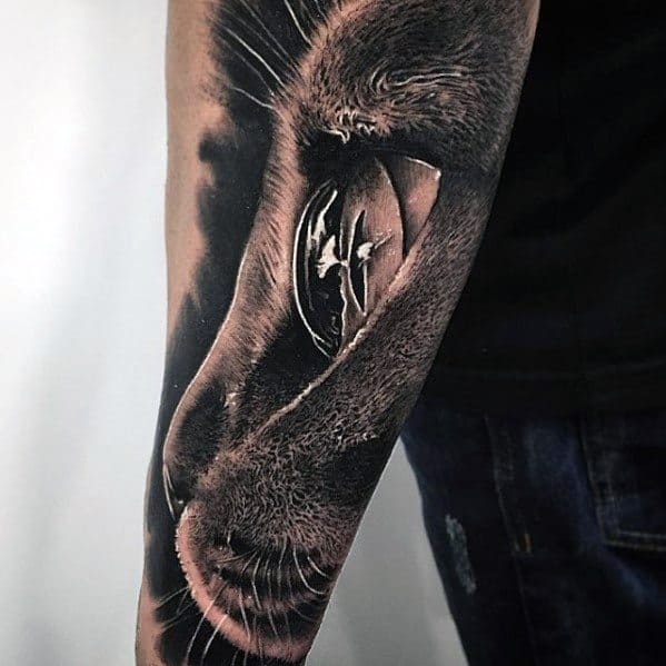 Hyper Realistic 3d Cool Cat Eye Forearm Sleeve Tattoos For Men