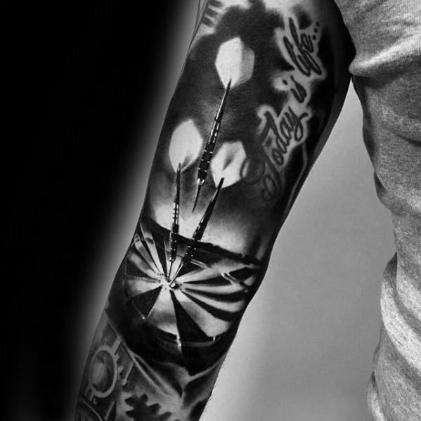 Hyper Realistic 3d Inner Arm Dart Male Tattoo Designs
