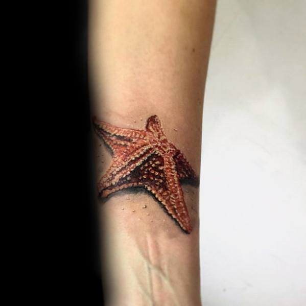 Hyper Realistic 3d Inner Forearm Starfish Tattoos For Males