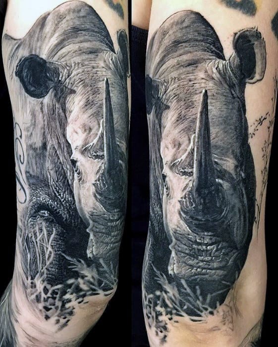 Hyper Realistic Mens Rhino Arm Tattoos