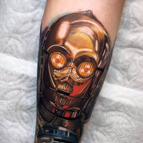Hyper Realistic Sleeve Cool C3po Tattoos For Men