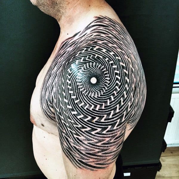 Hypnotism Black Swirls Tattoo Quarter Back For Guys