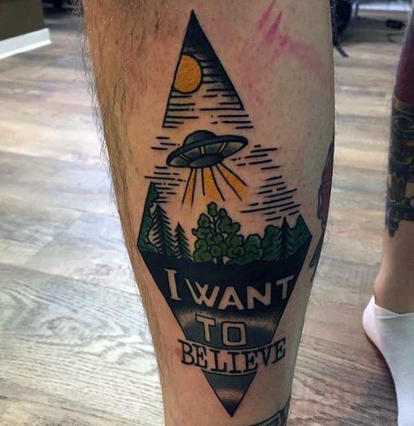 I Want To Believe Tattoo Ideas For Males Shin