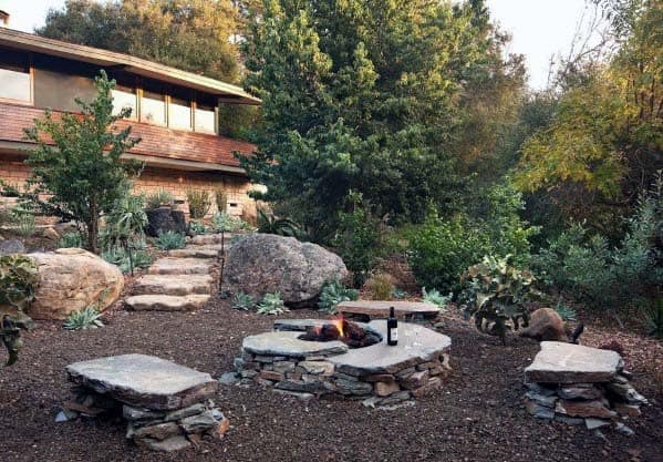 natural stone accents firepit landscape