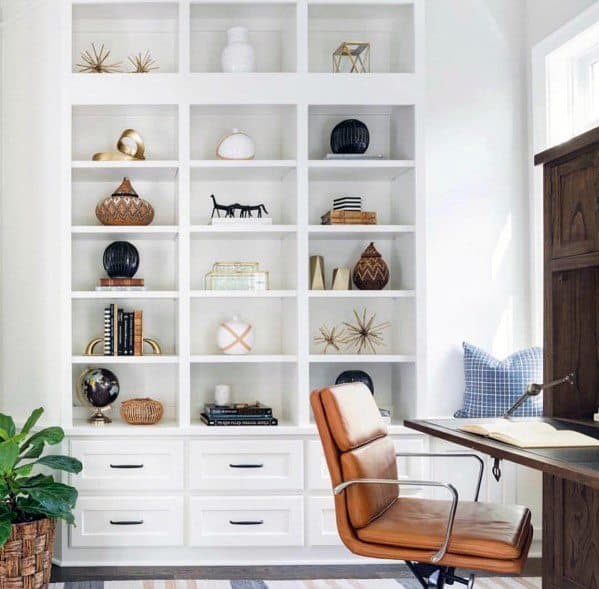 Ideas For Home Office White Painted Wood Built In Bookcase