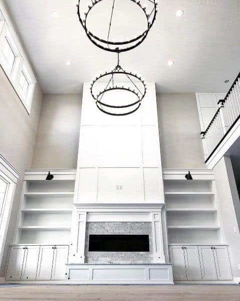 linear fireplace with mantel