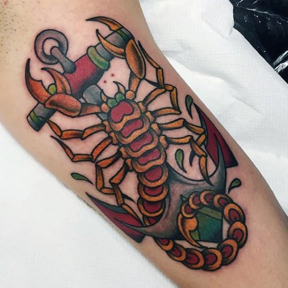 Illustrated Scorpion Tattoo On Forearms Guys