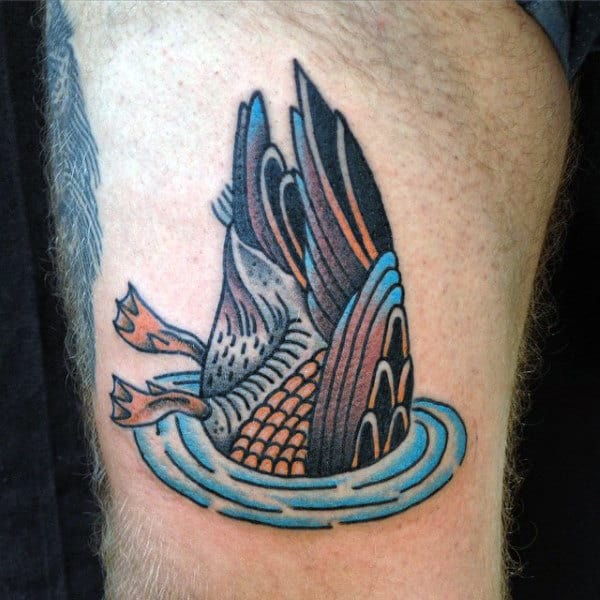 Illustrative Sailor Jerry Duck Hiding In Water Tattoo For Men