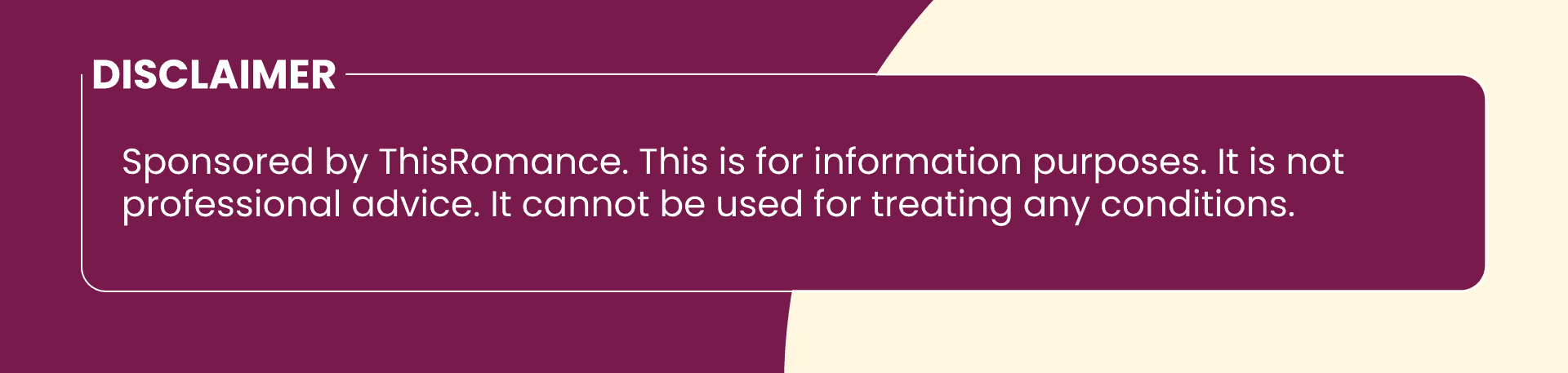 A disclaimer box notes the info is sponsored by Thisromance 2026 and isn’t professional advice or meant for treating any conditions