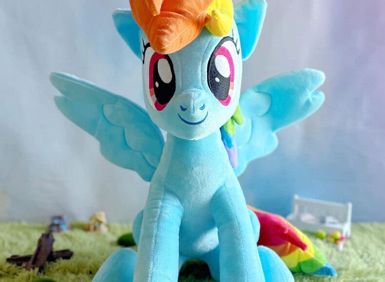 Rainbow Dash plush toy with rainbow mane and pink eyes, perfect as colorful plush décor for any room