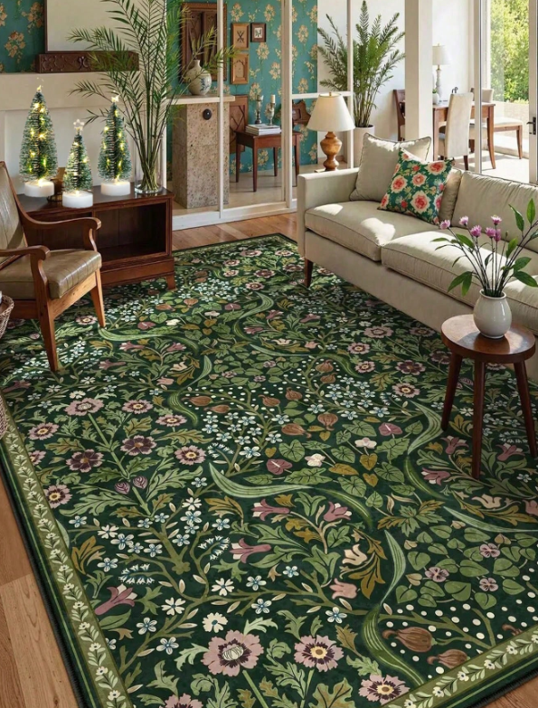Boho Modern Parisian Garden Floral Carpet