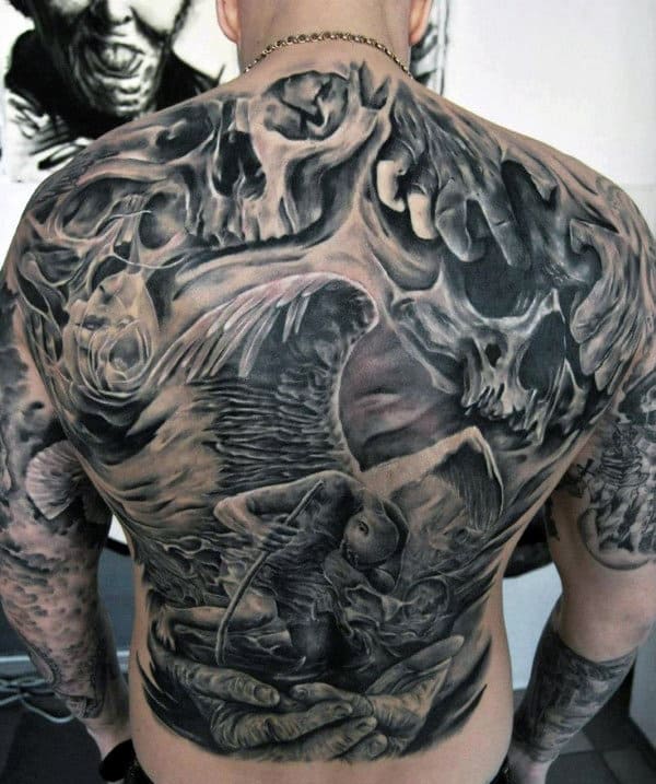Impressive Black And Grey Tattoo Mens Full Back