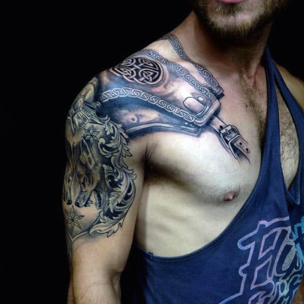 Impressive Black Grey Quarter Sleeve Tattto For Men