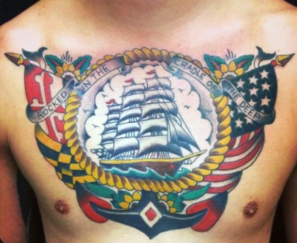 Impressive Male Maryland Flag Tattoo Designs