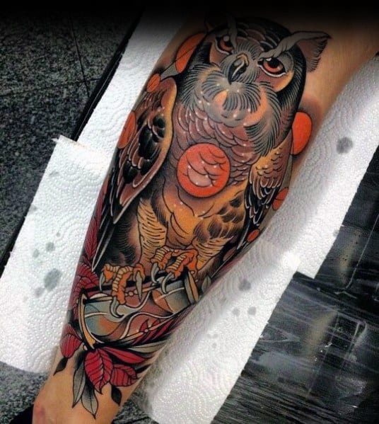 Impressive Male Neo Traditional Owl Tattoo Designs
