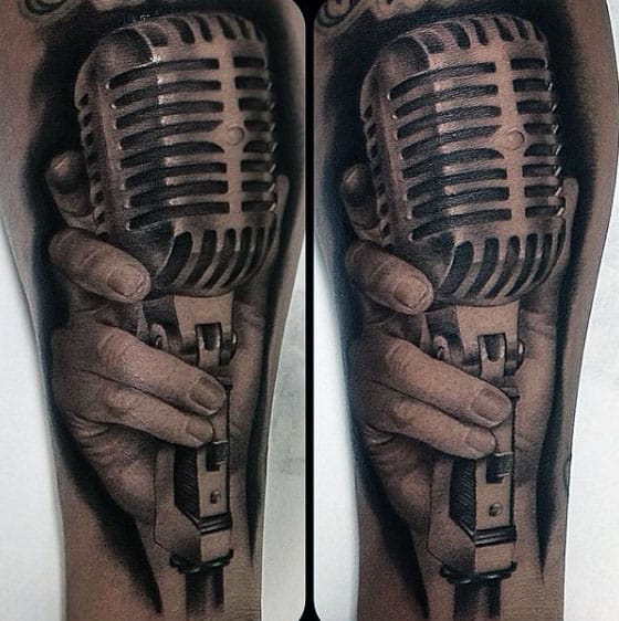 Impressive Microphone Tattoo Mens Arms