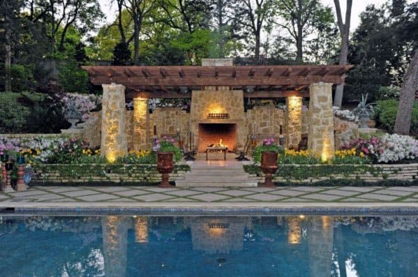 Impressive Patio Fireplace Ideas With Pool