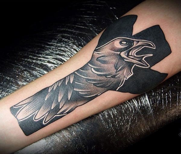 Impressive Raven Tattoo Male Forearms