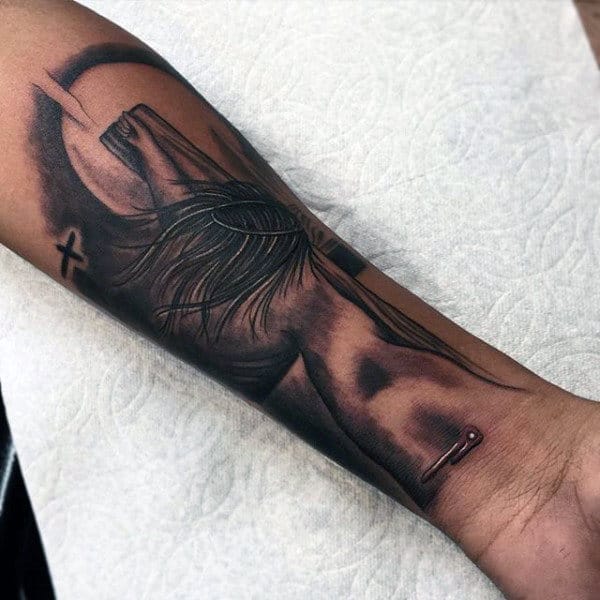 Incredible 3d Jesus On Cross Tattoo For Guys Wrist