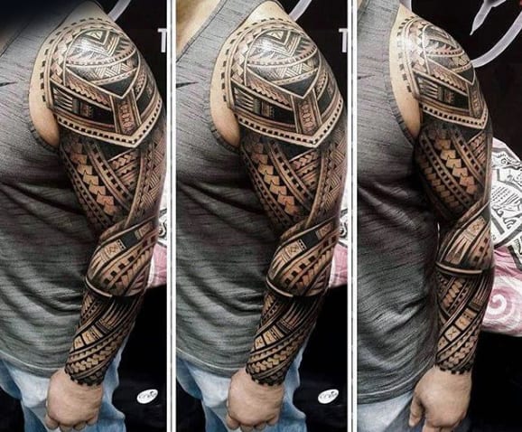 Incredible 3d Maori Male Tattoo Full Sleeve