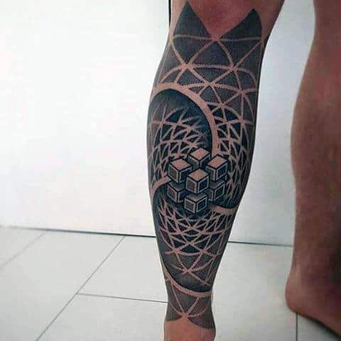 Incredible 3d Mens Dotwork Fibonacci Spiral Leg Sleeve Tattoos