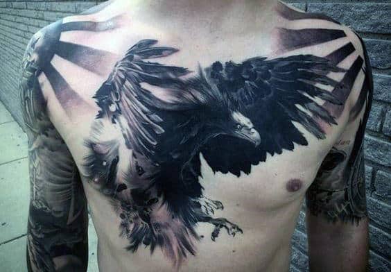 Incredible Black Eagle Mens Chest Tattoos