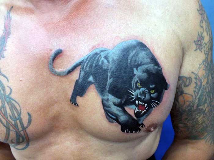 Incredible Black Panther Tattoo On Chest For Men