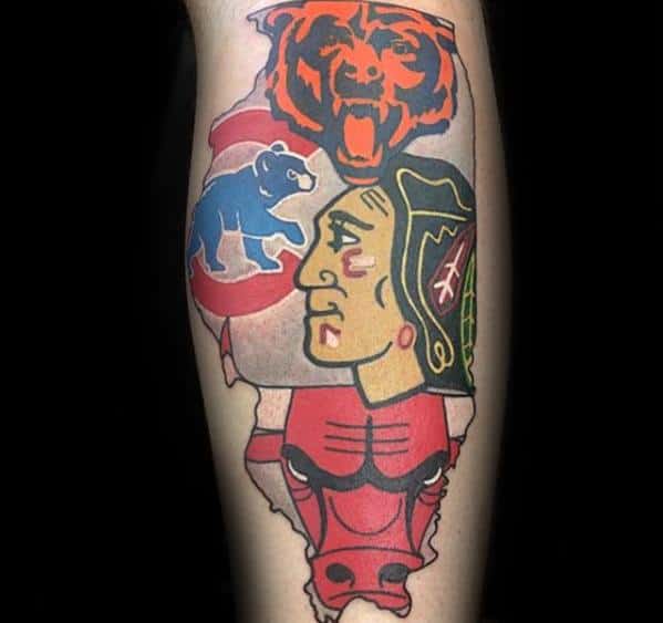 Incredible Chicago Logos Bears Tattoos For Men On Back Of Leg