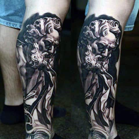 Incredible Christian Tattoo For Mens Leg Sleeve