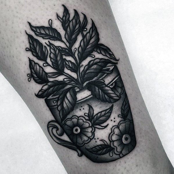 Incredible Coffee Cup Plant Retro Forearm Tattoos For Men