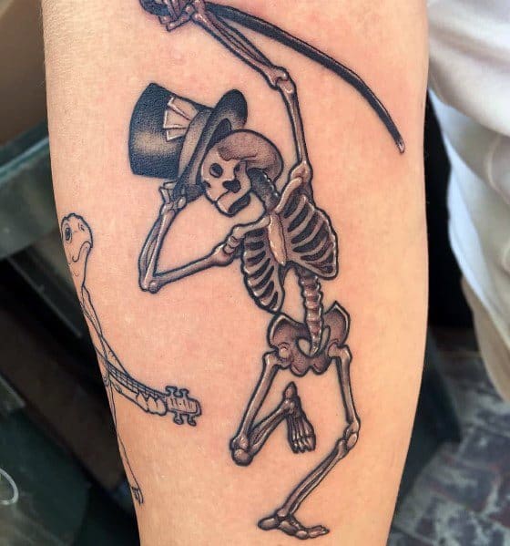50 Dancing Skeleton Tattoo Ideas For Men - Moving Bone Designs
