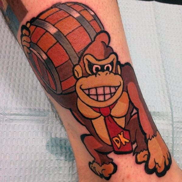 Incredible Donkey Kong Lower Leg Gaming Tattoos For Men