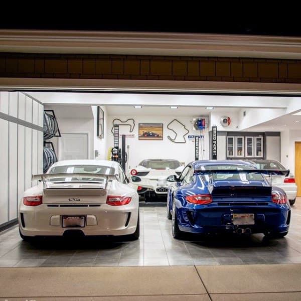 brightly lit garage 