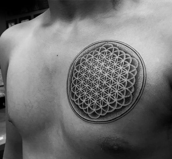 Incredible Flower Of Life Tattoos On Chest For Men
