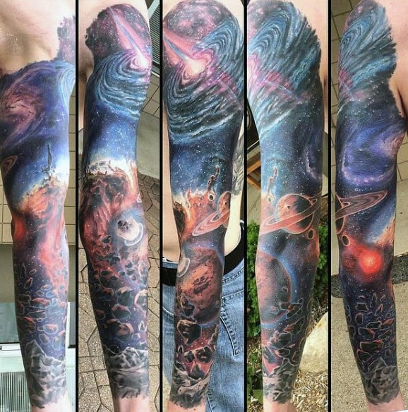 Incredible Full Sleeve Mens Modern Outer Space Universe Tattoos